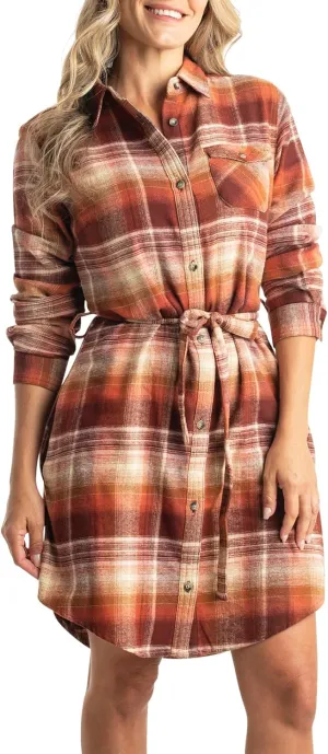 Legendary Whitetails Women's Open Spaces Dress, Plaid Flannel Long Sleeve Button Up Tunic with Belt