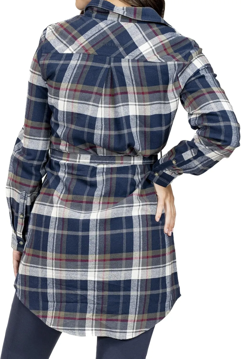 Legendary Whitetails Women's Open Spaces Dress, Plaid Flannel Long Sleeve Button Up Tunic with Belt