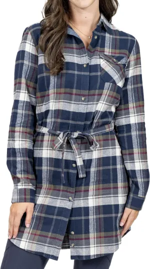 Legendary Whitetails Women's Open Spaces Dress, Plaid Flannel Long Sleeve Button Up Tunic with Belt