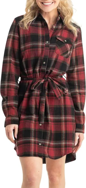 Legendary Whitetails Women's Open Spaces Dress, Plaid Flannel Long Sleeve Button Up Tunic with Belt