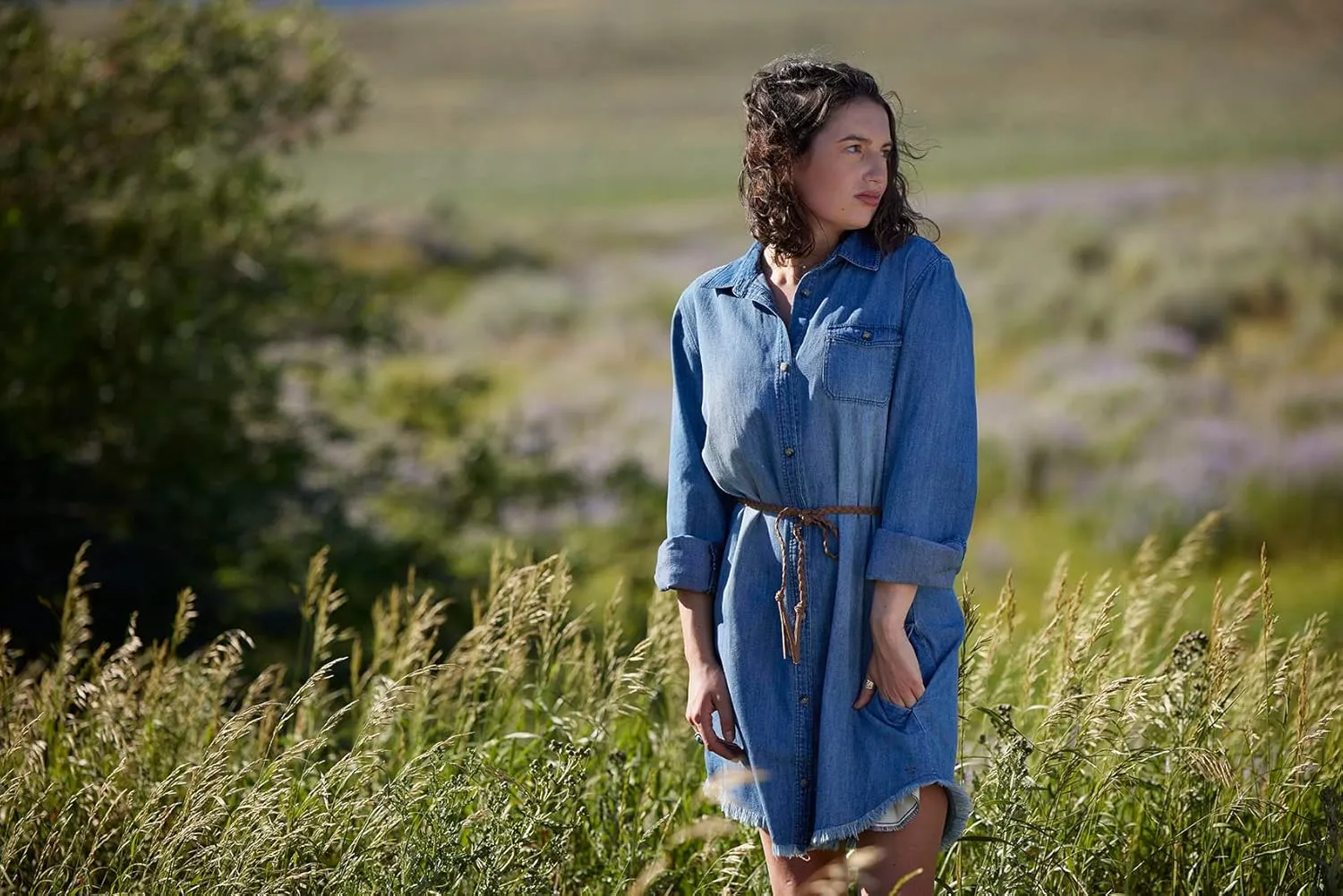 Legendary Whitetails Women's Open Spaces Dress, Plaid Flannel Long Sleeve Button Up Tunic with Belt