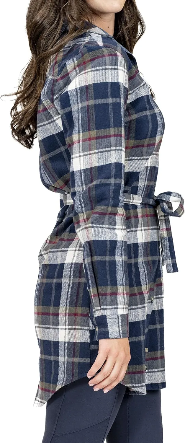 Legendary Whitetails Women's Open Spaces Dress, Plaid Flannel Long Sleeve Button Up Tunic with Belt