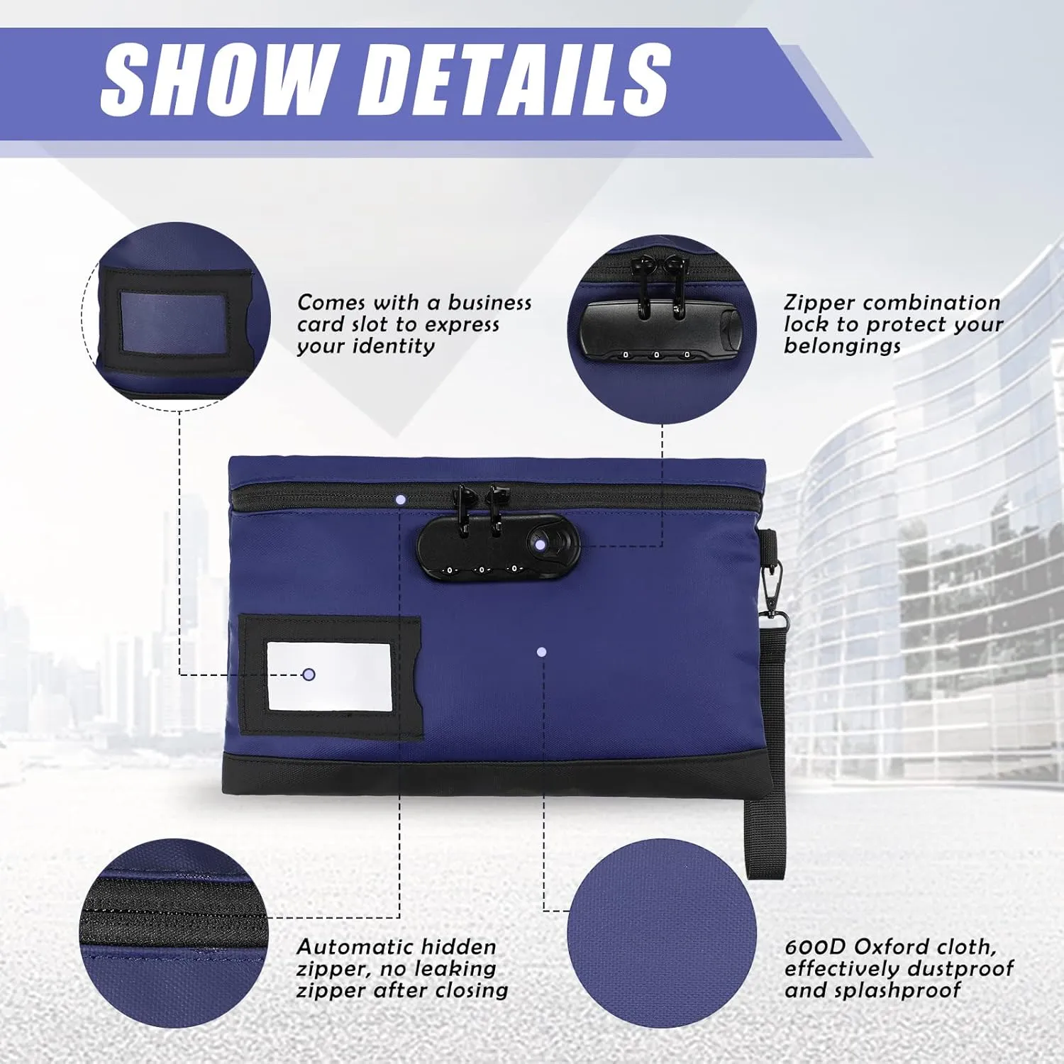 Leifide 2 Pack locked money bag cash Pouch lock bag with combination Storage Pouch for Bank Deposits Credit Cards Notary Supplies, 11.8 x 7.9 Inch and 9 x 5.1 Inch(Dark Blue)