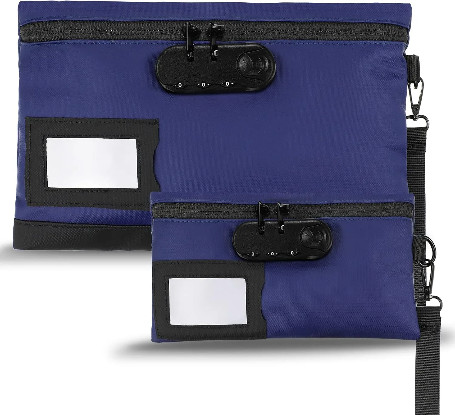 Leifide 2 Pack locked money bag cash Pouch lock bag with combination Storage Pouch for Bank Deposits Credit Cards Notary Supplies, 11.8 x 7.9 Inch and 9 x 5.1 Inch(Dark Blue)