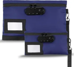 Leifide 2 Pack locked money bag cash Pouch lock bag with combination Storage Pouch for Bank Deposits Credit Cards Notary Supplies, 11.8 x 7.9 Inch and 9 x 5.1 Inch(Dark Blue)