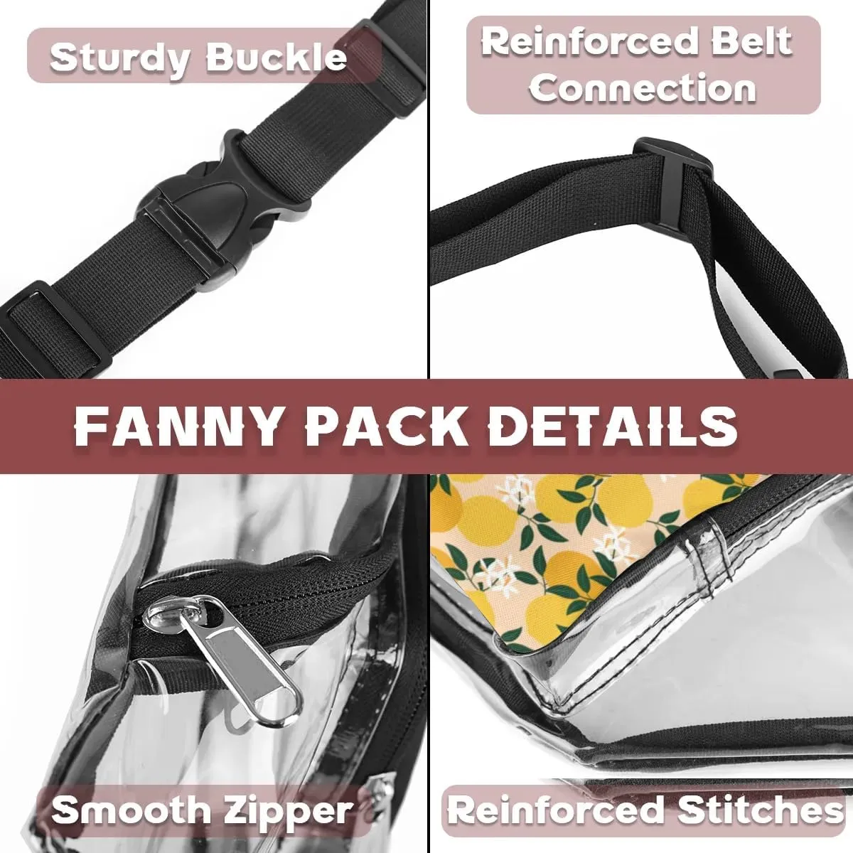 Lemon Print Clear Fanny Pack Stadium Approved Clear Crossbody Belt Bag for Women Men Transparent Waist Bag with Adjustable Strap for Concerts Sports Events Travel