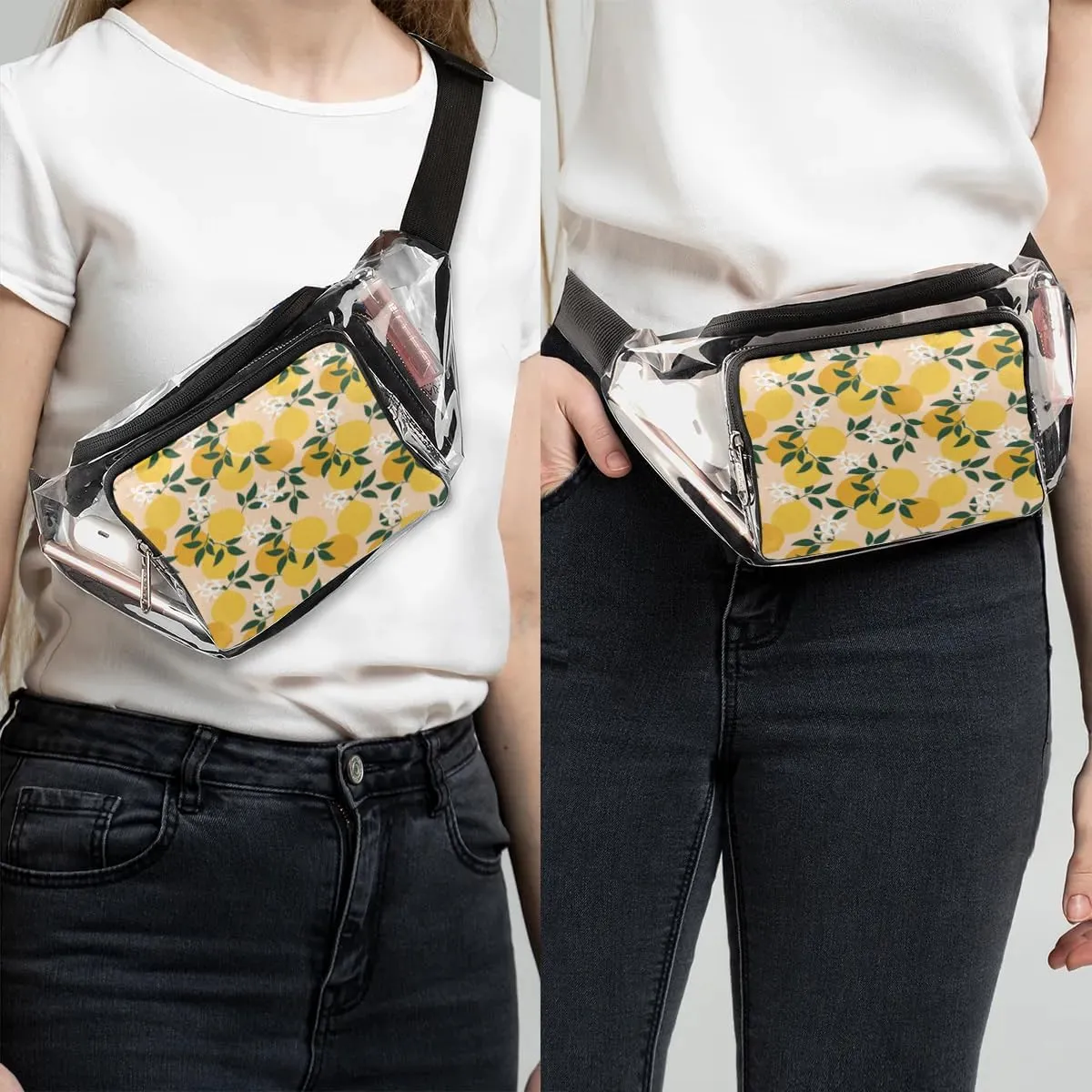Lemon Print Clear Fanny Pack Stadium Approved Clear Crossbody Belt Bag for Women Men Transparent Waist Bag with Adjustable Strap for Concerts Sports Events Travel