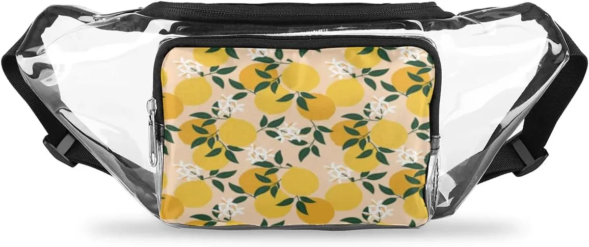 Lemon Print Clear Fanny Pack Stadium Approved Clear Crossbody Belt Bag for Women Men Transparent Waist Bag with Adjustable Strap for Concerts Sports Events Travel