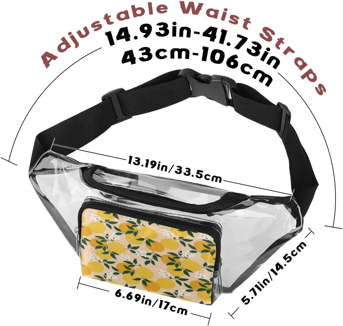 Lemon Print Clear Fanny Pack Stadium Approved Clear Crossbody Belt Bag for Women Men Transparent Waist Bag with Adjustable Strap for Concerts Sports Events Travel