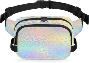 Leopard Print Fanny Pack for Men Women Rainbow Leopard Crossbody Waist Bag with Adjustable Strap, Waterproof Belt Bag for Travel Walking Running Hiking Cycling Outdoors Workout
