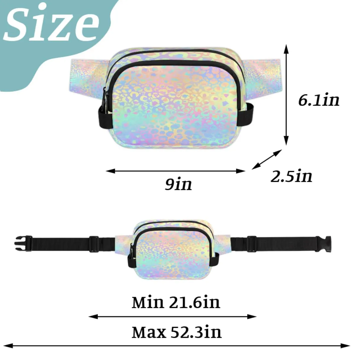 Leopard Print Fanny Pack for Men Women Rainbow Leopard Crossbody Waist Bag with Adjustable Strap, Waterproof Belt Bag for Travel Walking Running Hiking Cycling Outdoors Workout