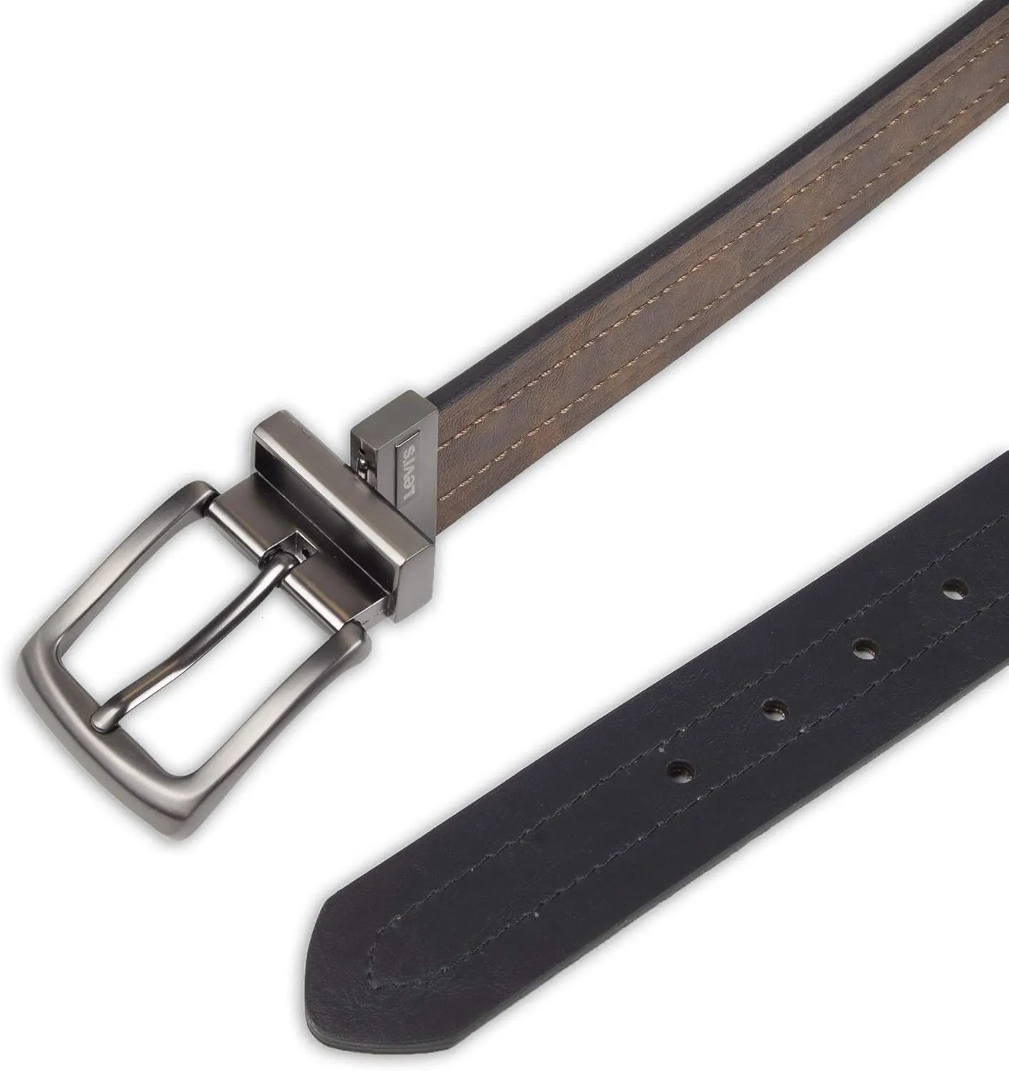 Levi's Men's Two-in-One Reversible Rotative Buckle Casual Everyday Jean Belt (Regular and Big & Tall Sizing)