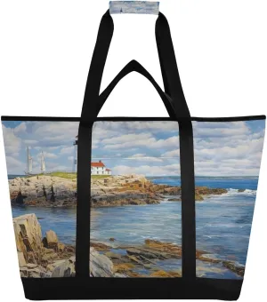 Lighthouse Reusable Insulated Lunchbox Cooler Bag, Leakproof Kitchen Grocery Bag Collapsible Portable Cooler Tote Bag for Picnic, Camping, Office, Travel