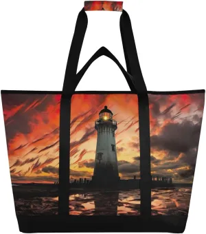 Lighthouse Reusable Insulated Lunchbox Cooler Bag, Leakproof Kitchen Grocery Bag Collapsible Portable Cooler Tote Bag for Picnic, Camping, Office, Travel