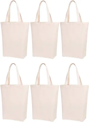 Lily queen Natural Canvas Tote Bags DIY for Crafting and Decorating Reusable Grocery Washable Bag Shopping Bag (Natural - 6 Pack)