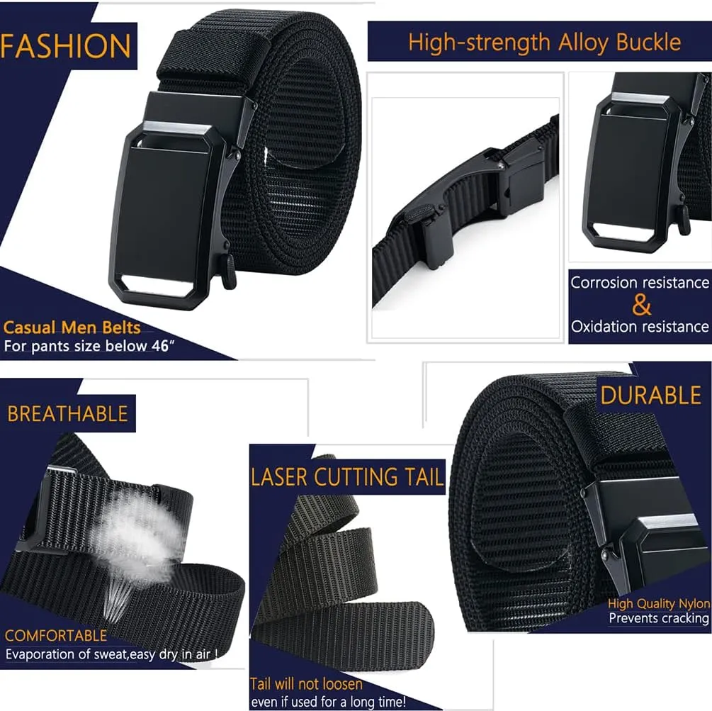 LionVII Ratchet Belts for Men - Fashion Belt Man Nylon Fabric 1 3/8" for Casual Jeans - Adjustable Trim to Fit 27-49" Waist
