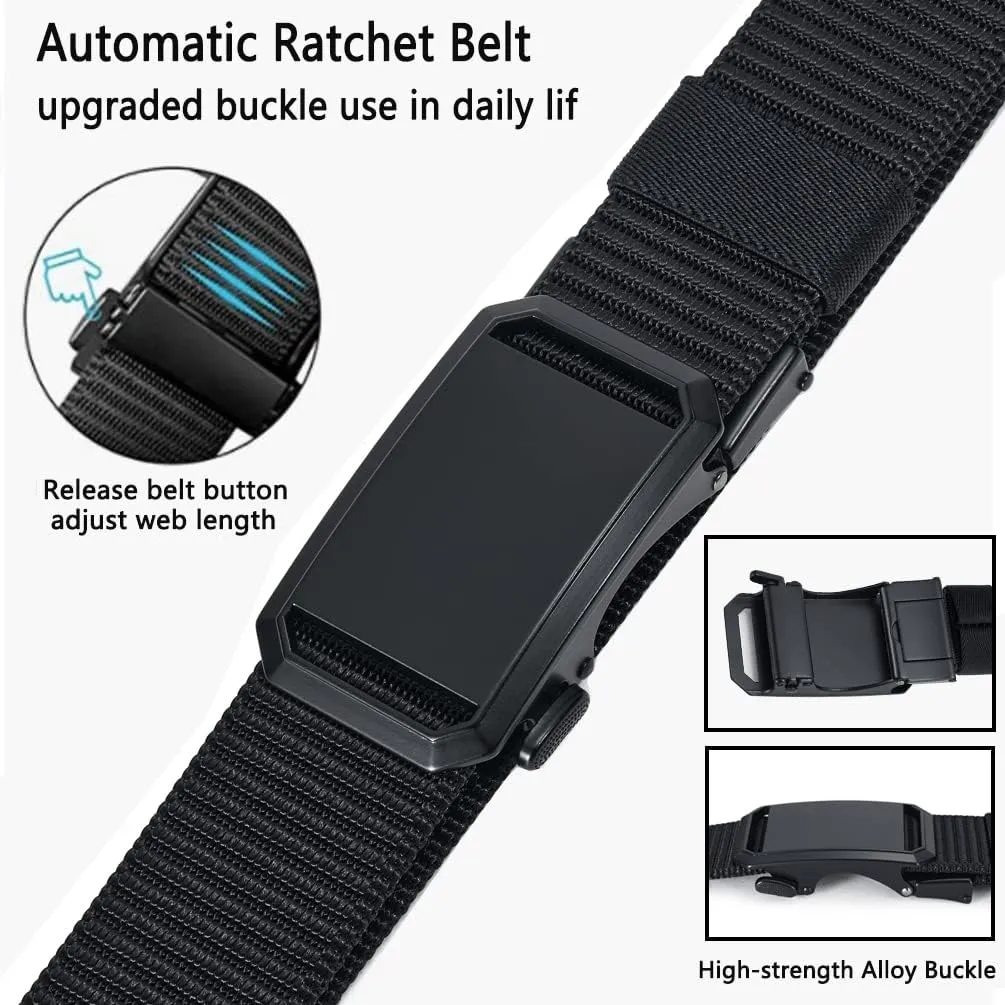 LionVII Ratchet Belts for Men - Fashion Belt Man Nylon Fabric 1 3/8" for Casual Jeans - Adjustable Trim to Fit 27-49" Waist