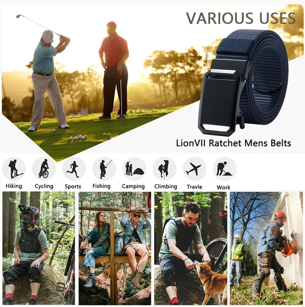 LionVII Ratchet Belts for Men - Fashion Belt Man Nylon Fabric 1 3/8" for Casual Jeans - Adjustable Trim to Fit 27-49" Waist