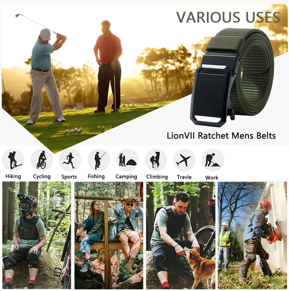 LionVII Ratchet Belts for Men - Fashion Belt Man Nylon Fabric 1 3/8" for Casual Jeans - Adjustable Trim to Fit 27-49" Waist