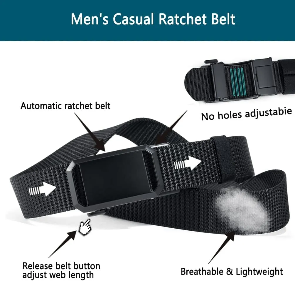 LionVII Ratchet Belts for Men - Fashion Belt Man Nylon Fabric 1 3/8" for Casual Jeans - Adjustable Trim to Fit 27-49" Waist