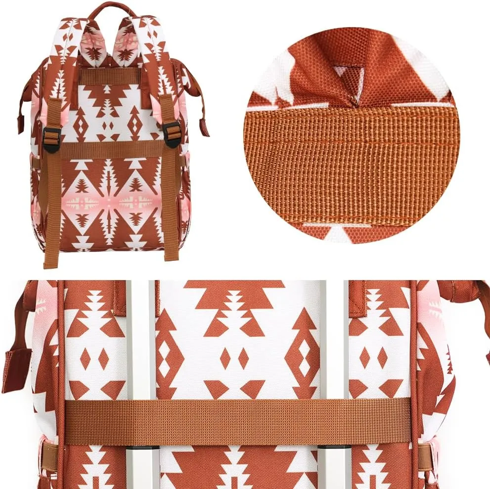 Lmbabter Diaper Bag Backpack for Women Bohemia style Multifunctional Diaper Bags, Large Capacity with Stroller Hooks Waterproof Baby Bags For Mama Maternity Travel Bag (Dark Brown)