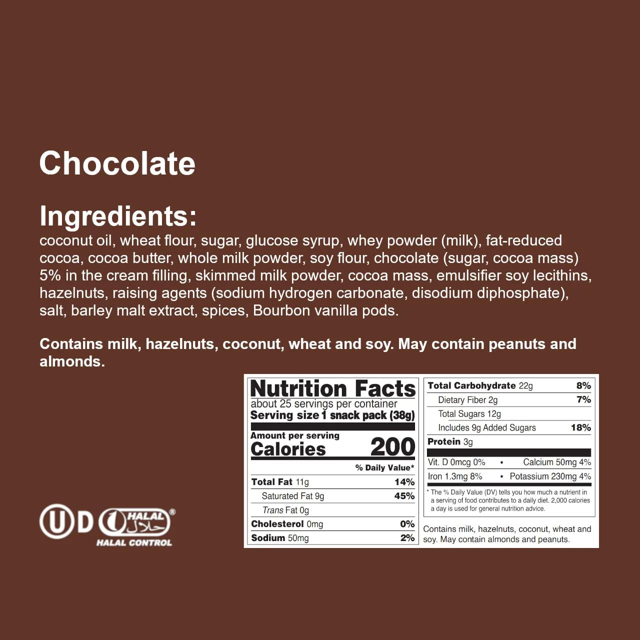 Loacker Gardena Hazelnut Enrobed Wafers, 38g/1.34oz, Pack of 25, Chocolate