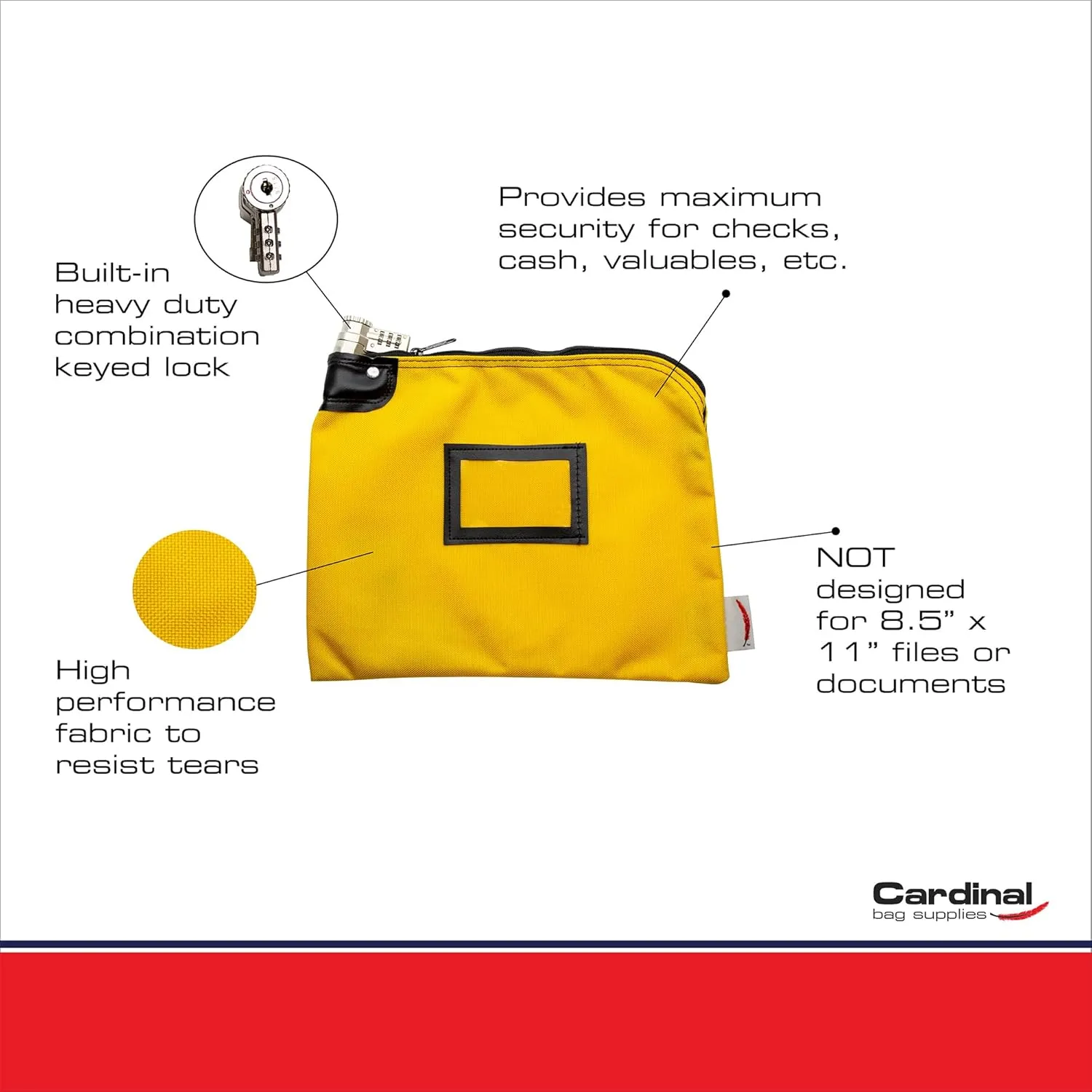 Locking Bank Bag, Water Repellent Denier Nylon, 9 x 12 Inch (Gold)