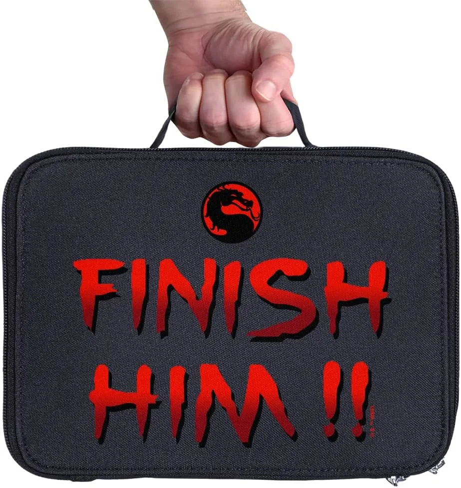 LOGOVISION Mortal Kombat Klassic Finish Him Insulated Soft Sided Lunch Box - Reusable Lunch Bag For School Office Work, BPA Free, Navy