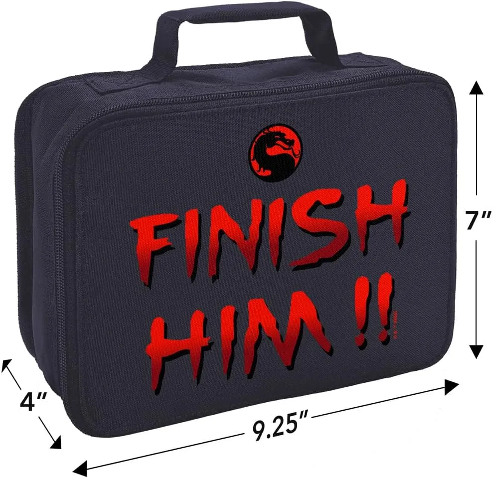 LOGOVISION Mortal Kombat Klassic Finish Him Insulated Soft Sided Lunch Box - Reusable Lunch Bag For School Office Work, BPA Free, Navy