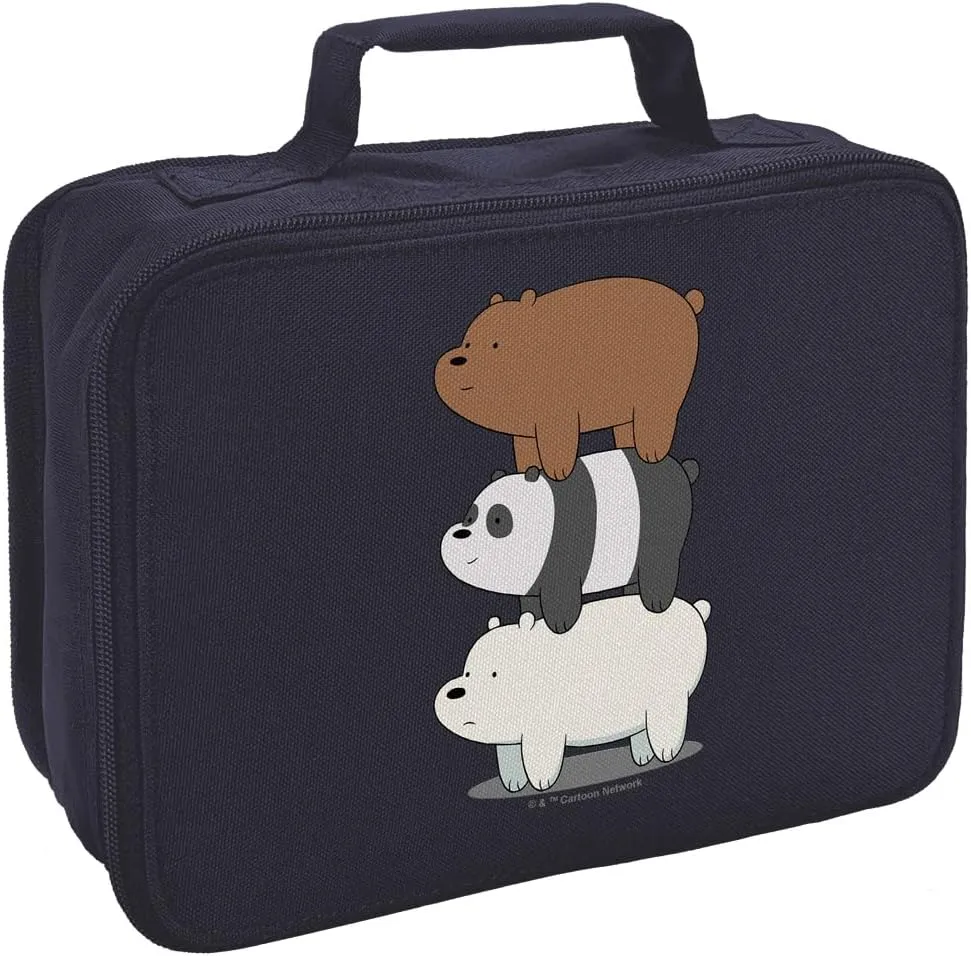 LOGOVISION We Bare Bears Bear Stack Insulated Soft Sided Lunch Box - Reusable Lunch Bag For School Office Work, BPA Free, Navy