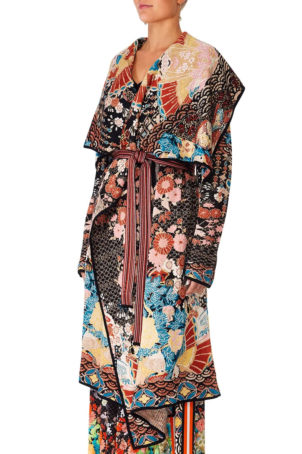 LONG JAQUARD CARDIGAN WITH TIE GALAXY GIRL