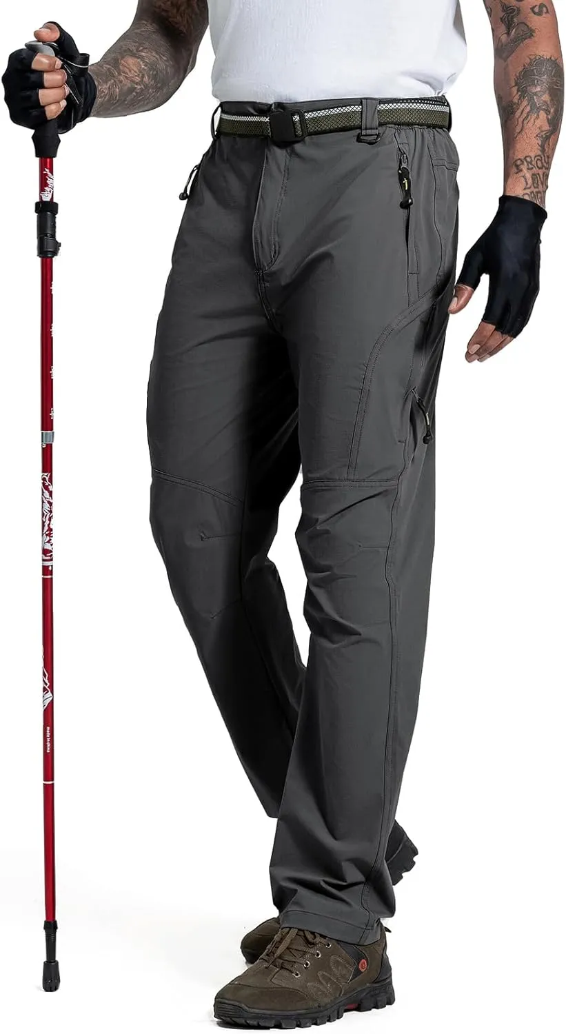 LONGBIDA Men's Hiking Pants Quick Dry Lightweight Waterproof Fishing Camping Cargo Work Pants with Belt
