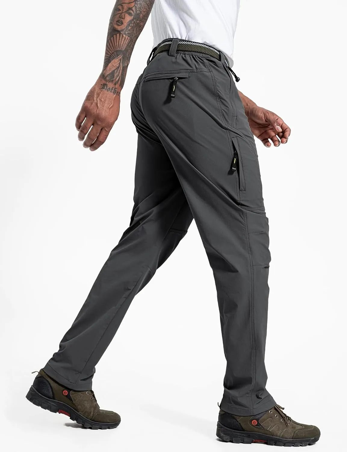 LONGBIDA Men's Hiking Pants Quick Dry Lightweight Waterproof Fishing Camping Cargo Work Pants with Belt