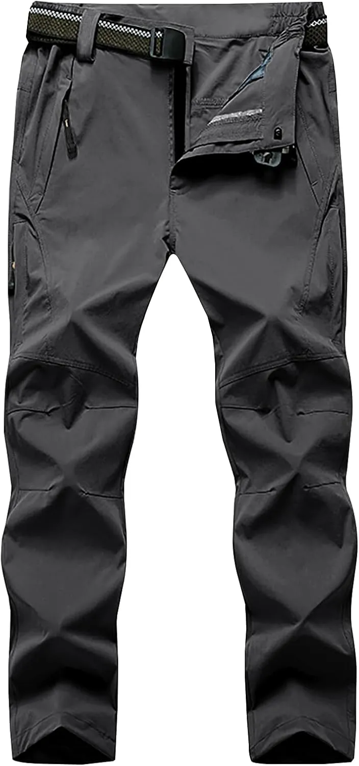LONGBIDA Men's Hiking Pants Quick Dry Lightweight Waterproof Fishing Camping Cargo Work Pants with Belt