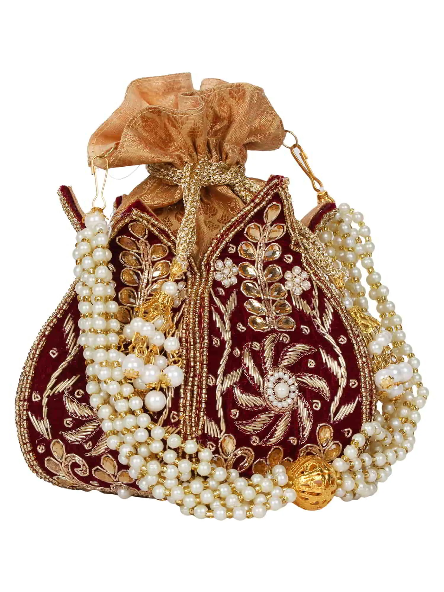 Lotus Embelished Velvet Potli