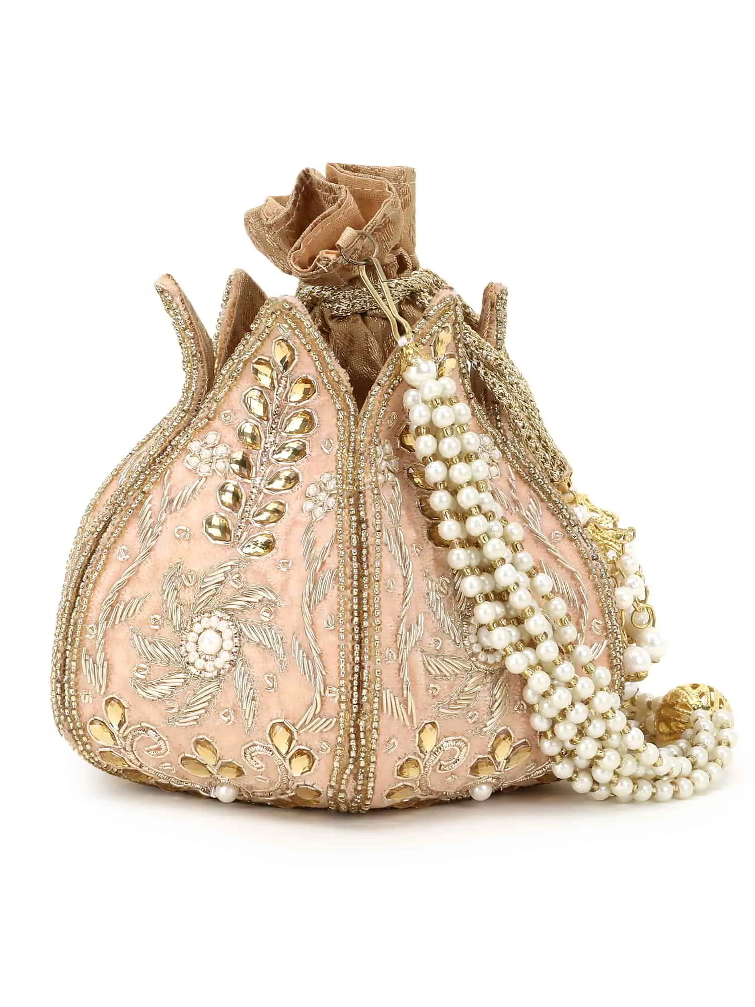 Lotus Embelished Velvet Potli