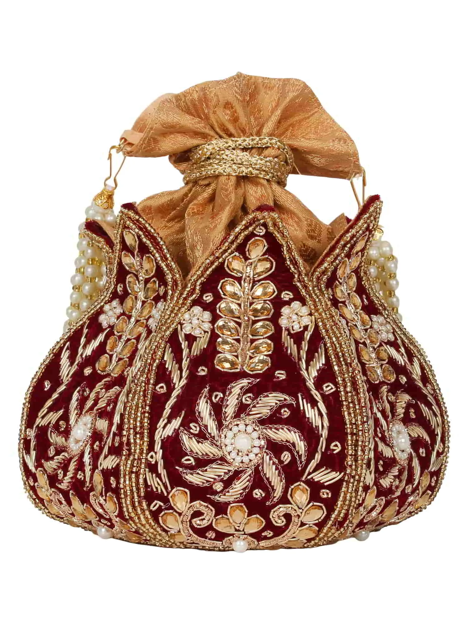 Lotus Embelished Velvet Potli