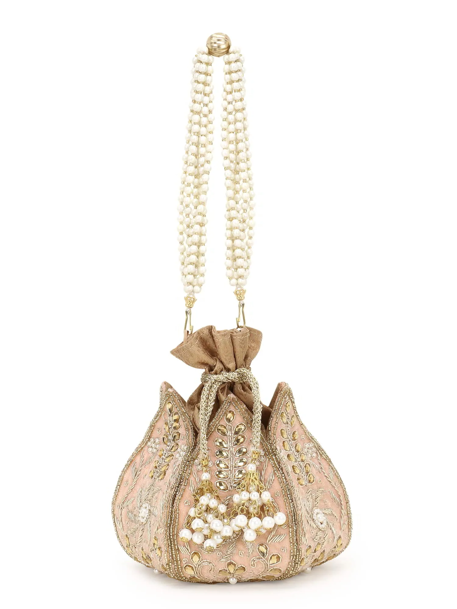 Lotus Embelished Velvet Potli