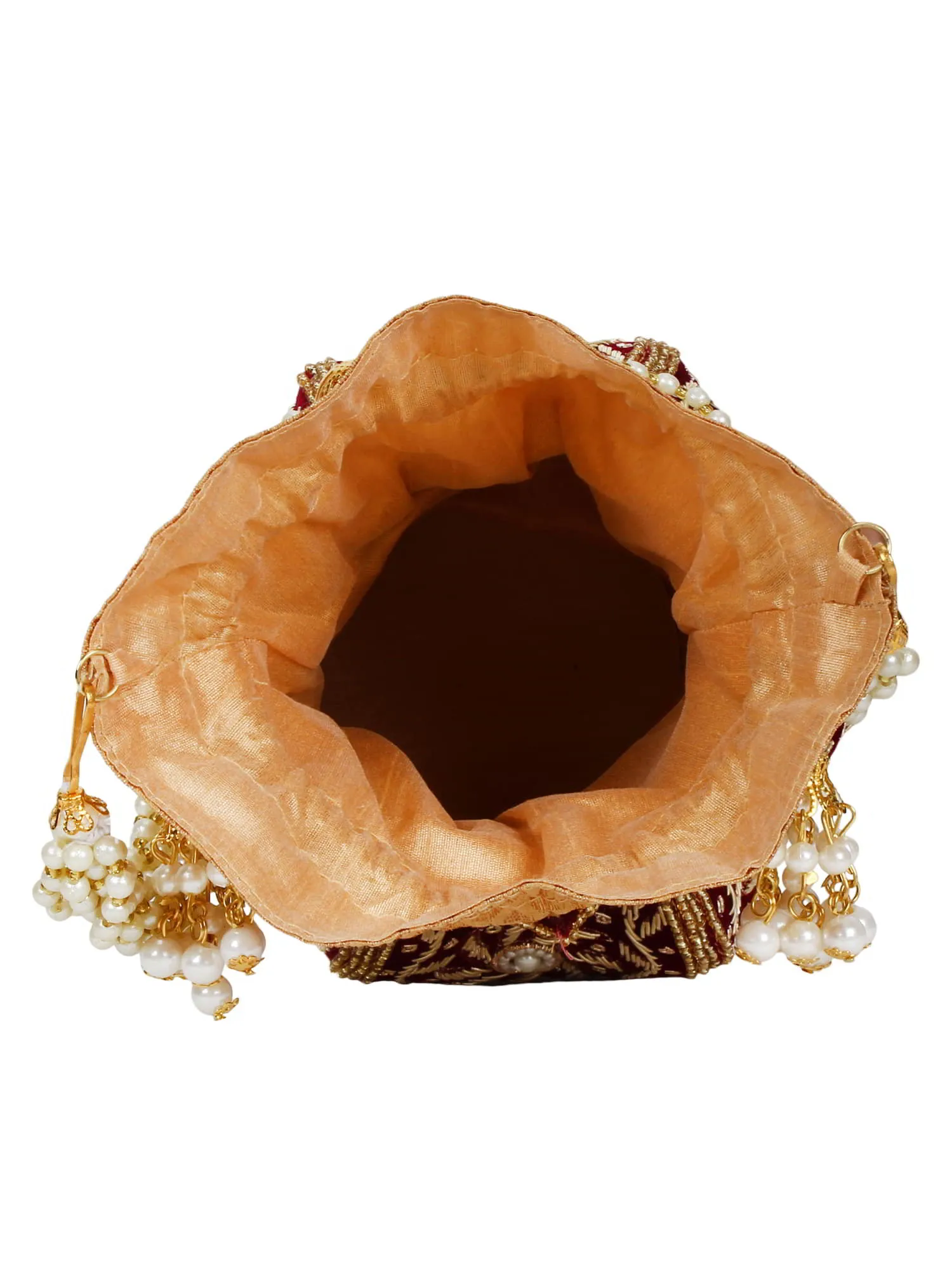 Lotus Embelished Velvet Potli