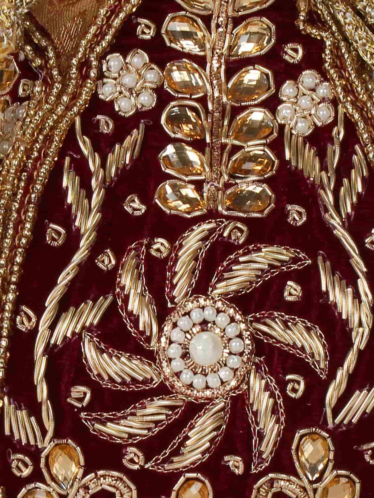 Lotus Embelished Velvet Potli