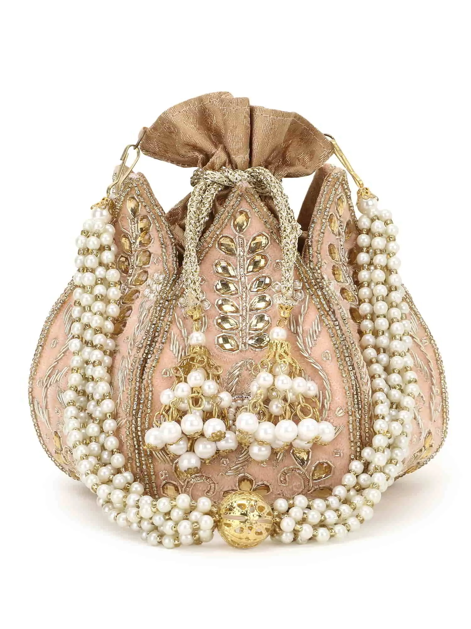 Lotus Embelished Velvet Potli