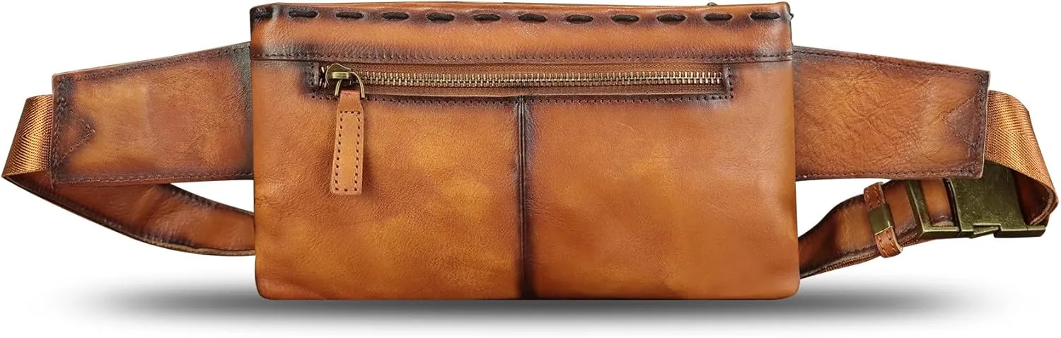 LRTO Genuine Leather Waist Bag Fanny Packs Hip Bag for Women and Men Real Leather Small Fanny Bag Sling Bag Crossbody Bags Chest Purses (Brown), LRTO-15006