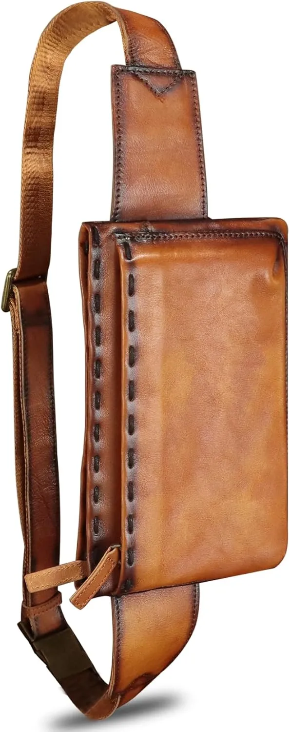 LRTO Genuine Leather Waist Bag Fanny Packs Hip Bag for Women and Men Real Leather Small Fanny Bag Sling Bag Crossbody Bags Chest Purses (Brown), LRTO-15006