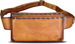 LRTO Genuine Leather Waist Bag Fanny Packs Hip Bag for Women and Men Real Leather Small Fanny Bag Sling Bag Crossbody Bags Chest Purses (Brown), LRTO-15006