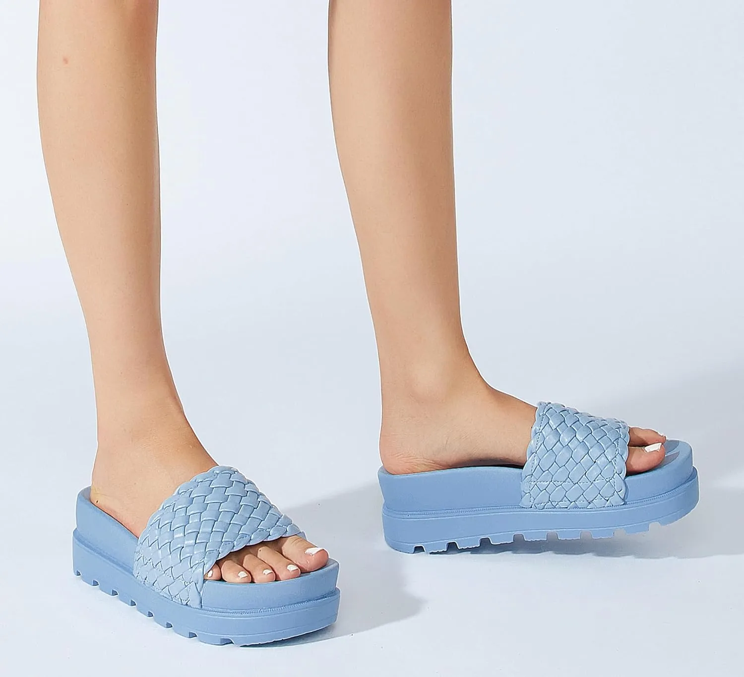 LUCKY STEP Women's Platform Sandals Braided Strap Flatform Slide Open Toe Casual Summer Beach Outdoor Wedge Woven Belt Slipper