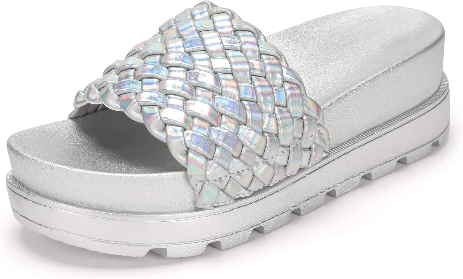 LUCKY STEP Women's Platform Sandals Braided Strap Flatform Slide Open Toe Casual Summer Beach Outdoor Wedge Woven Belt Slipper