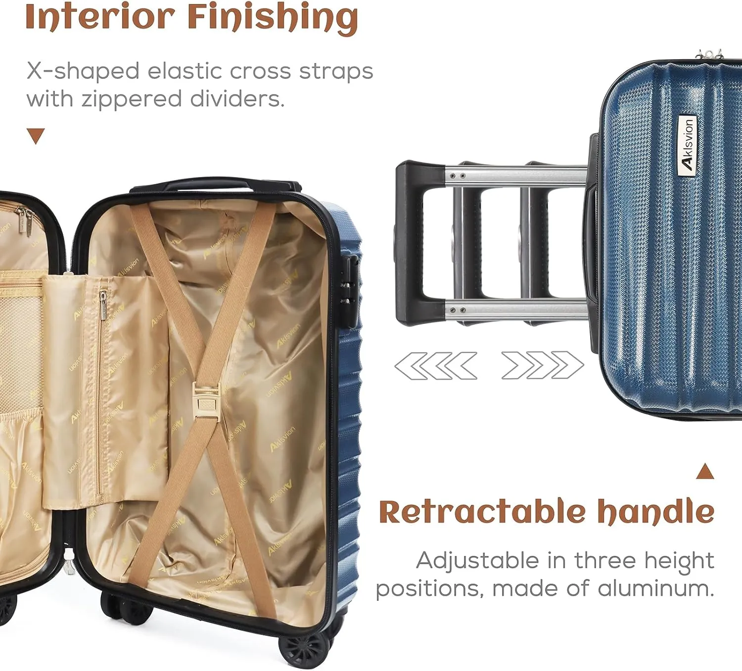 Luggage Set 3 Piece Luggage Set ABS hardshell Spinner Wheels Luggage Carry on Suitcase with Weekender bag & Toiletry bag(Navy)