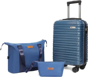 Luggage Set 3 Piece Luggage Set ABS hardshell Spinner Wheels Luggage Carry on Suitcase with Weekender bag & Toiletry bag(Navy)
