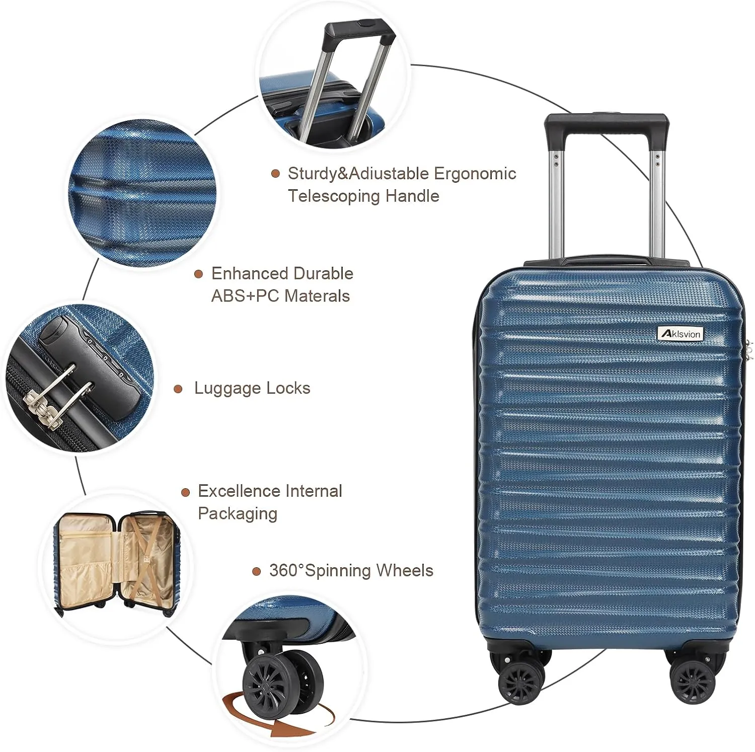 Luggage Set 3 Piece Luggage Set ABS hardshell Spinner Wheels Luggage Carry on Suitcase with Weekender bag & Toiletry bag(Navy)