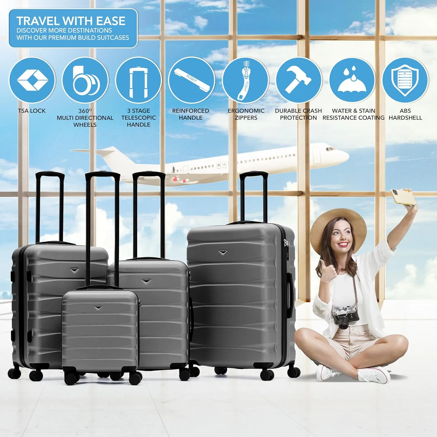 Luggage Sets TSA Lock Silent Double Spinner Wheels Durable Hardside Lightweight Suitcase With 24x16x10 Carry-On Case Maximum Carry On Bag Size For Virgin & South West Approved Airlines